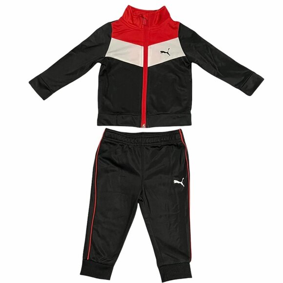 Puma Baby Infant Boys Track Jacket & Joggers Outfit Set Sz 12 Months Black/ Red - Picture 1 of 13